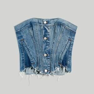 Madewell Women's Reconstructed Denim Corset Top NK790 Kempner Wash Size S NWOT